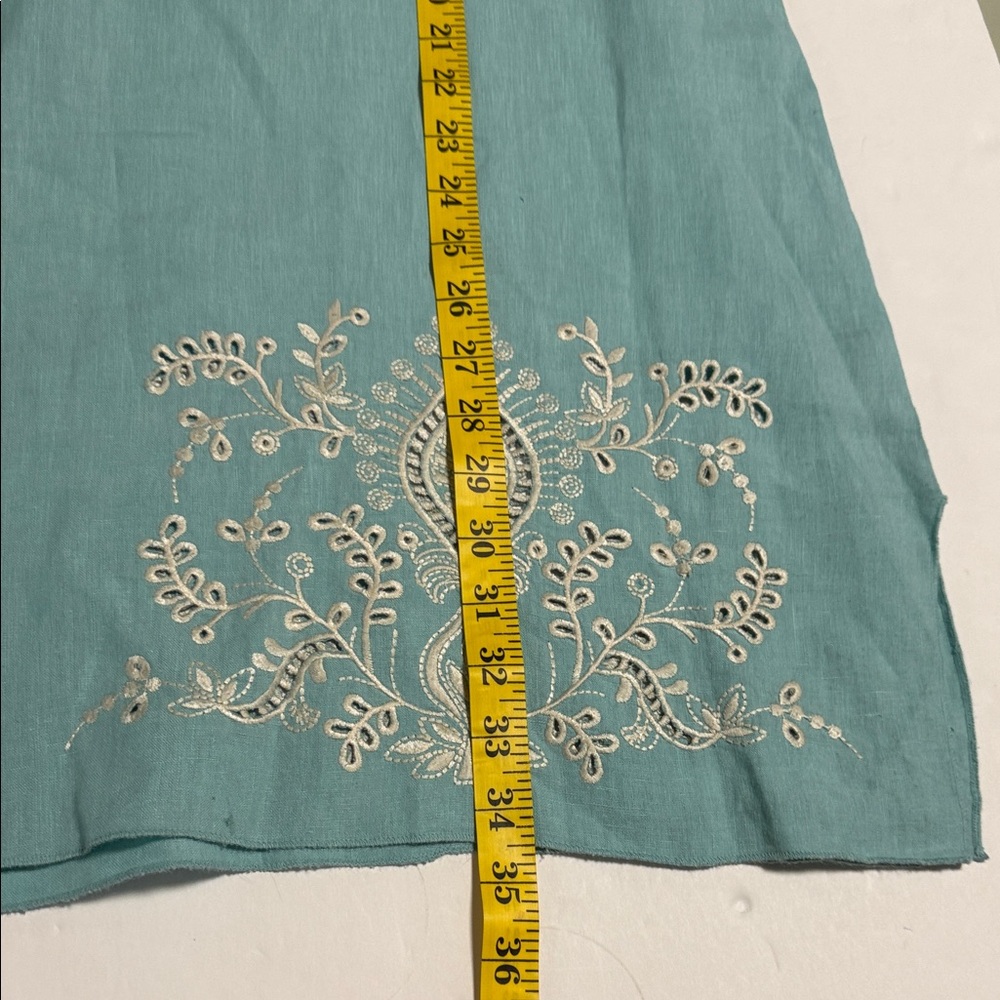 Johnny Was Turquoise Embroidered Mini Dress with Pink & Green Floral Detail - Picture 14 of 14